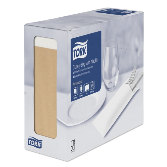 Obrázek Kapsičky na příbory TORK Advanced - 20x8,5 cm - natural + bílá /100 ks