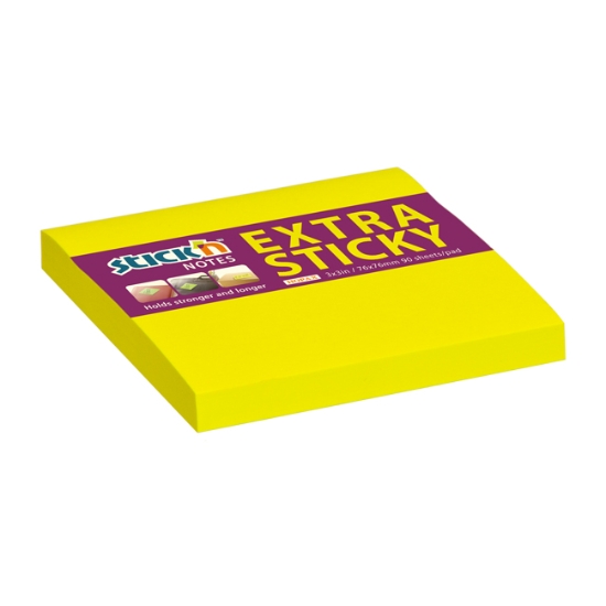 Obrázek Bločky samolepicí STICK'N Extra Sticky 76x76 mm, 90 l - neonově žlutá