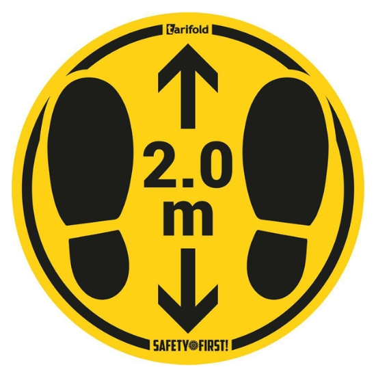Obrázek Stopy černožlutá na podlahu - bezpečná vzdálenost 2 m, průměr 35 cm / 2 ks