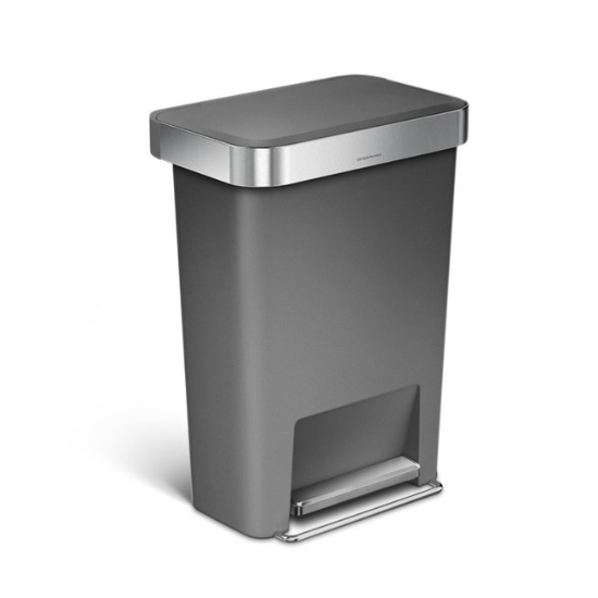 Obrázek Pedálový odpadkový koš Simplehuman – 45 l, obdélníkový, šedý plast / nerez