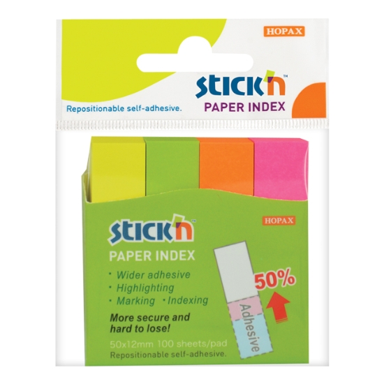 Obrázek Záložky samolepicí papírové STICK 'N 50 x 12 mm - neonové barvy / 4 x 100 ks