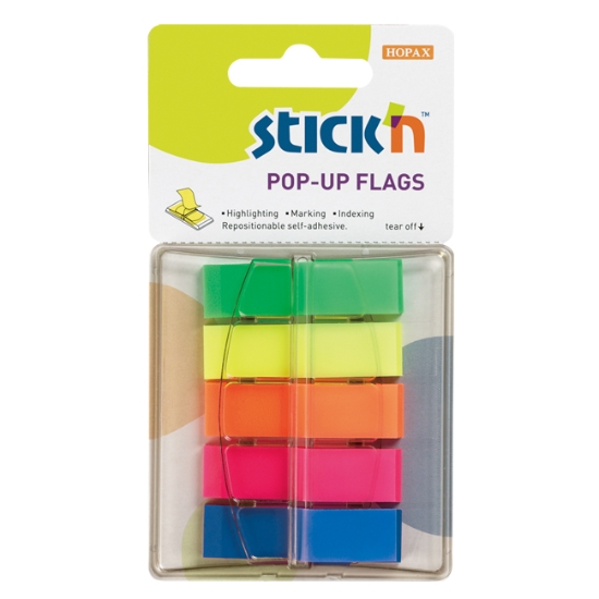 Obrázek Záložky samolepicí plastové STICK 'N 45 x 12 mm - neonová / 5 x 40 ks
