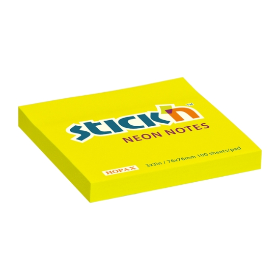 Obrázek Bloček samolepicí STICK 'N 76 x 76 mm, 100 l - neonově žlutá