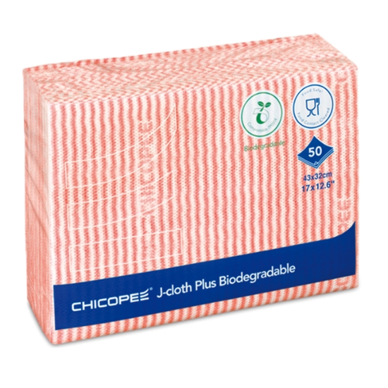 Obrázek Utěrky CHICOPEE J-cloth Plus Biodegradable 43x32 cm  - červené / 50 ks