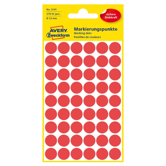 Obrázek Etikety Avery-Zweckform - Označovací kolečka ø 12 mm - červená / 270ks