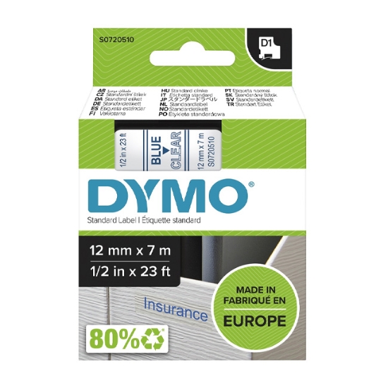 Obrázek Dymo páska D1 12mm x 7m - modrá/průhledná