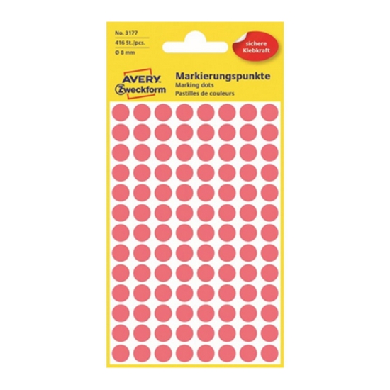 Obrázek Etikety Avery-Zweckform - Označovací kolečka ø 8 mm - neon červená / 416 ks