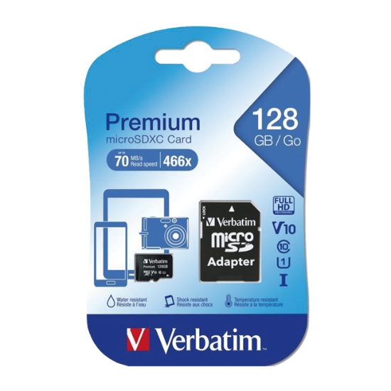 Obrázek SDXC micro paměťová karta PREMIUM UHS-I (U1), V10, Class 10 + adapter Verbatim - 128 GB