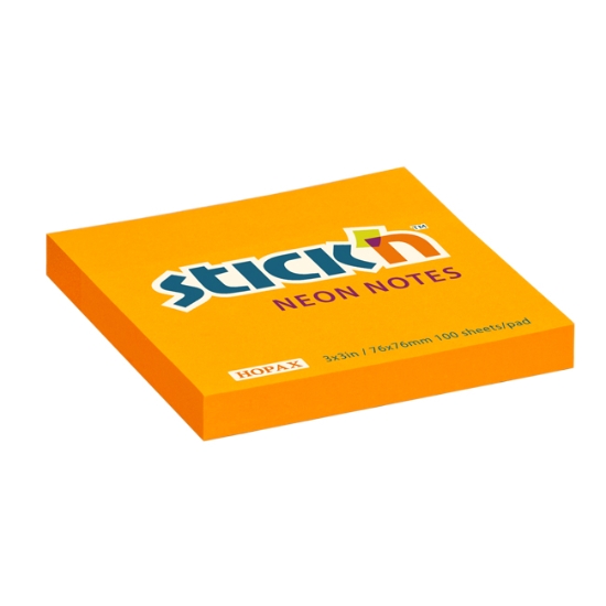 Obrázek Bloček samolepicí STICK 'N 76 x 76 mm, 100 l - neonově oranžová
