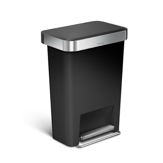 Obrázek Pedálový odpadkový koš Simplehuman – 45 l, obdélníkový, černý plast /nerez