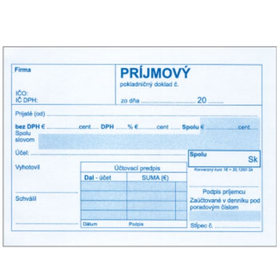 Obrázek Doklad príjmový pokladničný s DPH A6 obyč. SK S 005