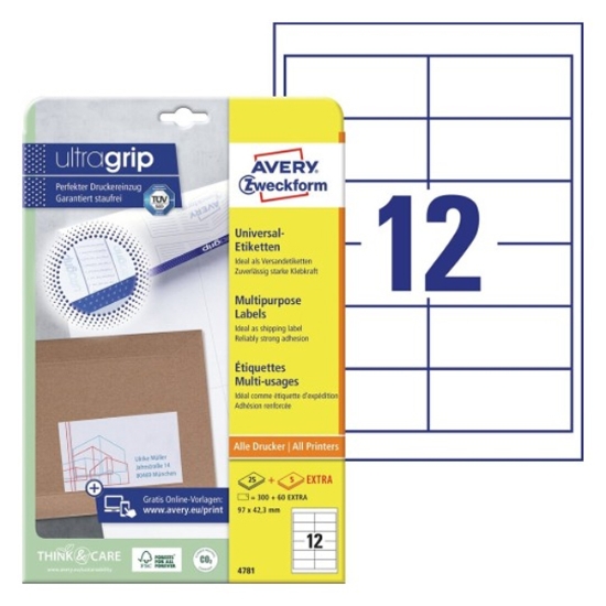 Obrázek Etikety Avery-Zweckform univerzální 97 x 42,3 mm A4 - bílá / 25+5 archů 