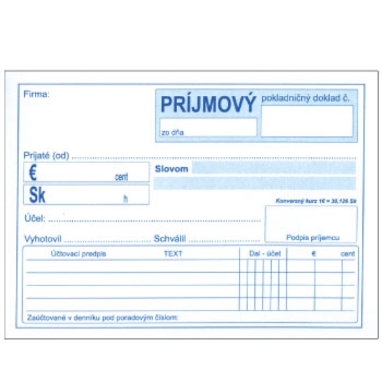 Obrázek Príjmový pokladničný doklad bez DPH A6 obyč. SK S 105