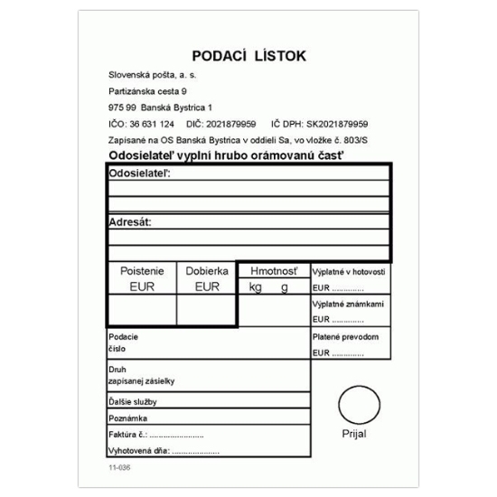 Obrázek Podací lístok blok A6 IGAZ  100 listov