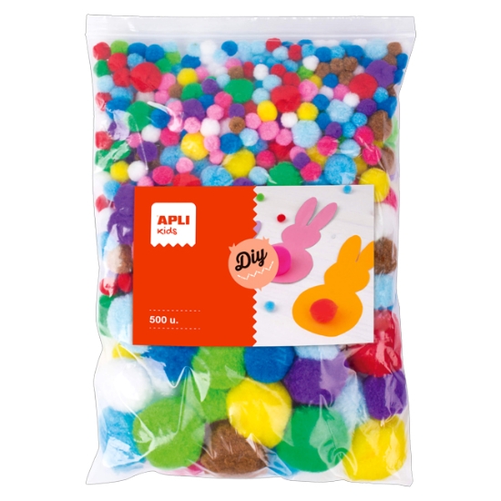Obrázek APLI POM-POM kuličky - Jumbo pack, mix velikostí, mix barev / 500 ks
