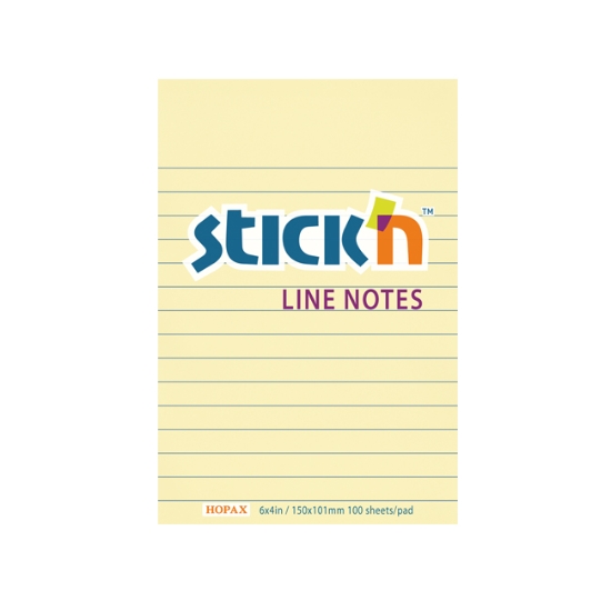 Obrázek Bloček samolepicí linkovaný STICK'N 150 x 101 mm, 100 l - žlutá