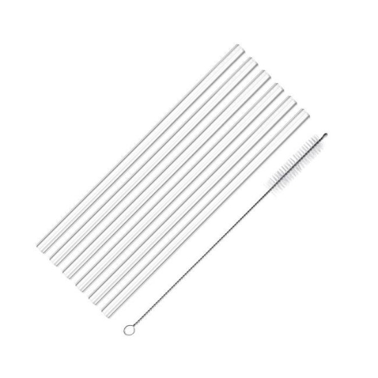 Obrázek Slámky rovné, skleněné GLAS 200 mm s čisticím kartáčkem / 6 ks