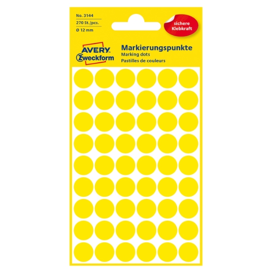 Obrázek Etikety Avery-Zweckform - Označovací kolečka ø 12 mm - žlutá / 270ks