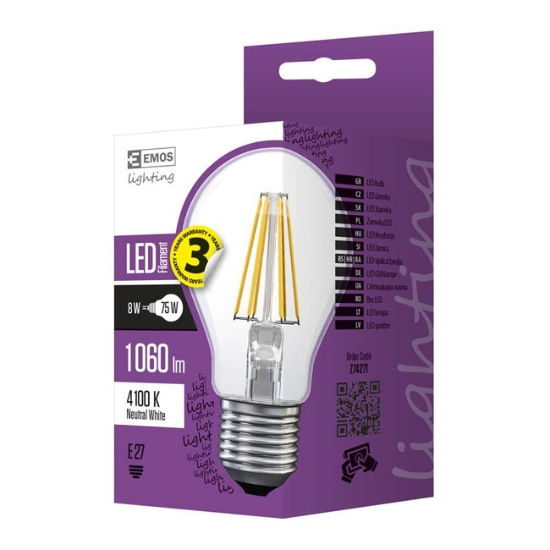 Obrázek LED žárovka A60 Filament A++ 7W E27 NW