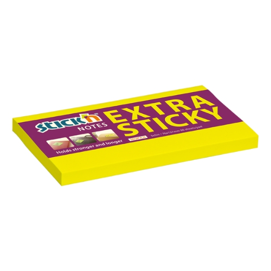 Obrázek Bločky samolepicí STICK'N Extra Sticky 76x127 mm, 90 l - neonově žlutá