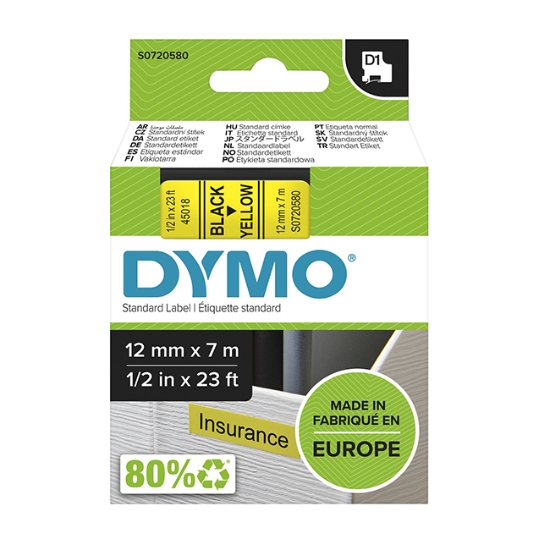 Obrázek Dymo páska D1 12mm x 7m - žlutá     45018