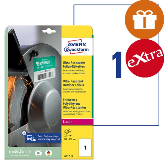 Obrázek Etikety Avery-Zweckform - ultra odolné 210 x 297 mm - bílá / 10xA4