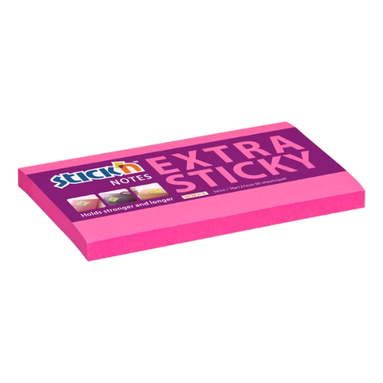 Obrázek Bločky samolepicí STICK'N Extra Sticky 76x127 mm, 90 l - neonově růžová