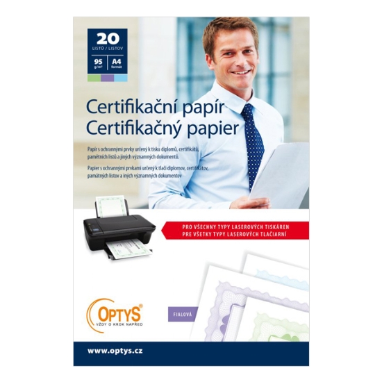 Obrázek Papír certifikační A4 95 g 20 archů - fialová