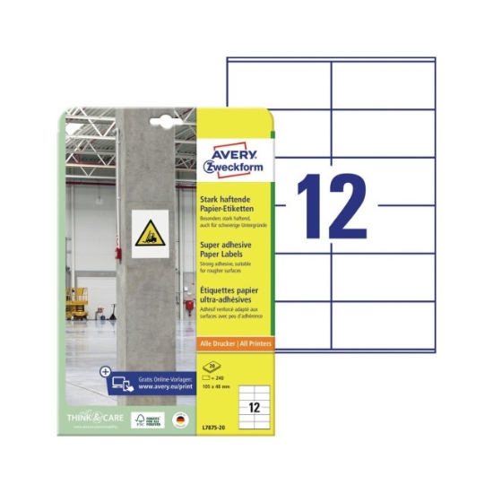 Obrázek Etiketa papírová s vysokou lepivostí 105 x 48 mm/20xA4 - bílá