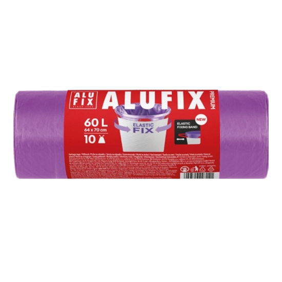 Obrázek Pytle Elastic FIX ALUFIX LDPE 64x70cm 60L - fialové/10ks