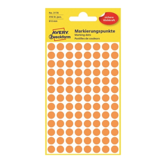 Obrázek Etikety Avery-Zweckform - Označovací kolečka ø 8 mm - neon oranžová / 416ks