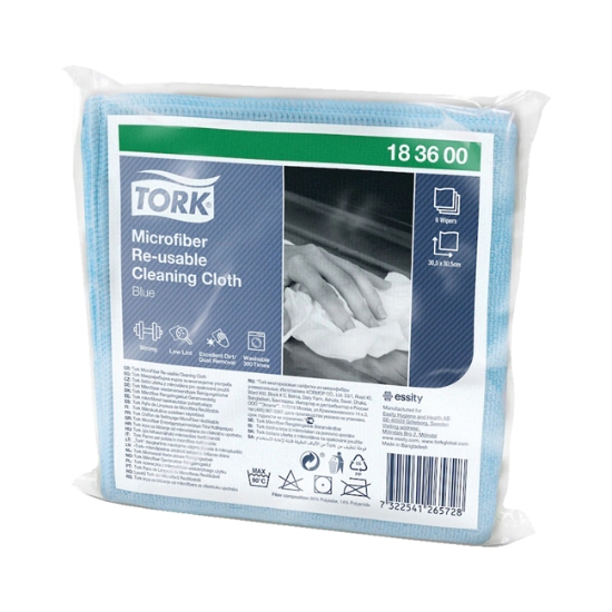 Obrázek Čisticí utěrka TORK z mikrovlákna pro opakované použití 183600 30,5x30,5 cm  , modrá / 6 ks 