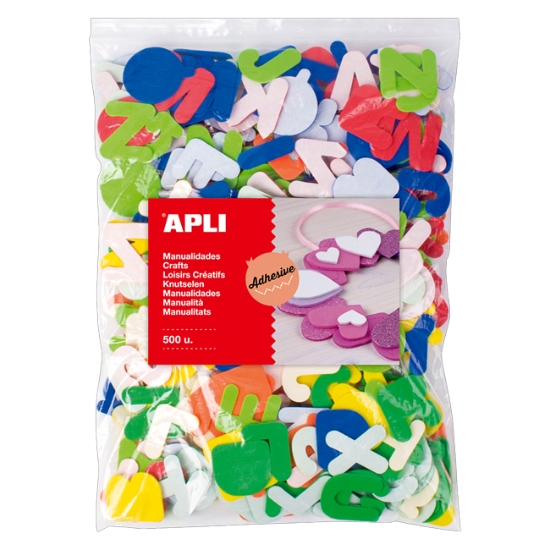 Obrázek APLI pěnovka tvary abeceda - Jumbo pack, samolepicí, mix barev / 500 ks