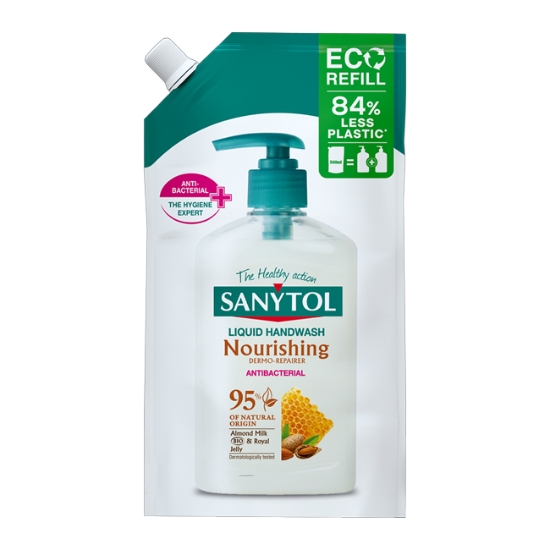 Obrázek Mýdlo antibakteriální, hydratující, Sanytol, náhradní náplň, mandlové mléko, 500 ml