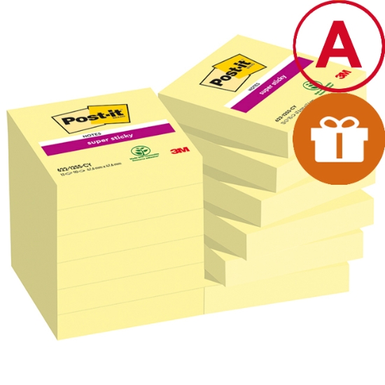 Obrázek Bloček samolepicí Post-it Super Sticky 47,6 x 47,6 mm - žlutý / 12x90 l