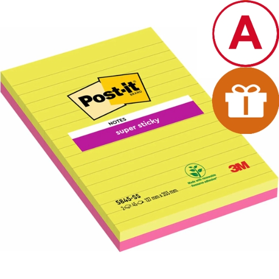 Obrázek Bloček samolepicí Post-It Super Sticky linkovaná 127 x 203 mm