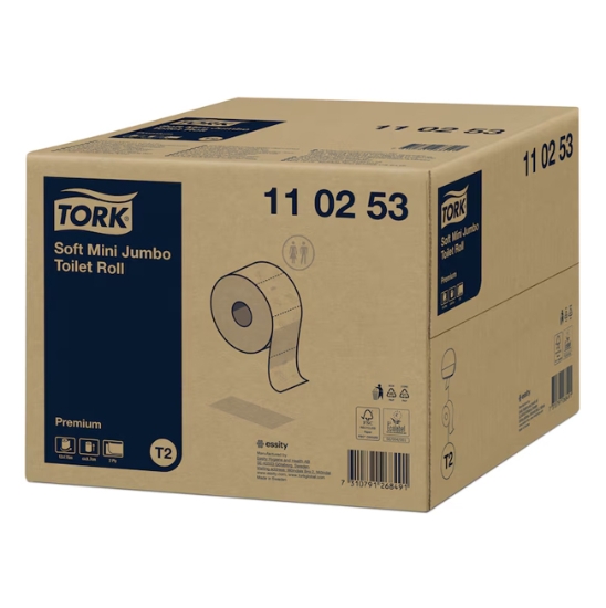 Obrázek Papír toaletní TORK Premium Mini Jumbo 110253 2 vrstvý, 10 cm x 170 m / bal. 12 ks-(110253)