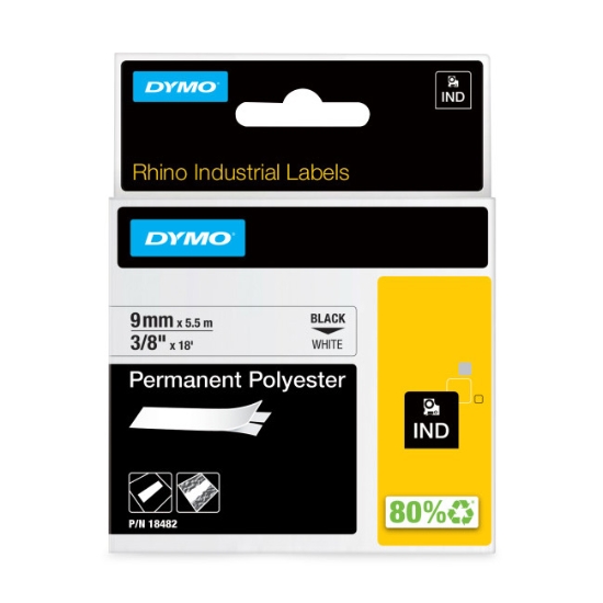 Obrázek Speciální profi D1 páska - RHINO - perman. polyester. páska D1  9 mm x 5,5 m, bílá