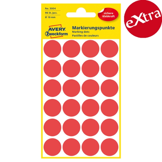 Obrázek Etikety Avery-Zweckform - Označovací kolečka ø 18 mm - červená / 96ks