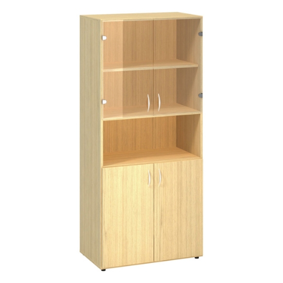 Obrázek ALFA 500 skříň 2M / 1M / 2M policová čtyřdveřová LTD/sklo s nikou - dub