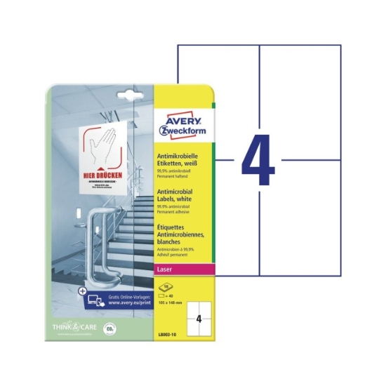 Obrázek Etikety Avery-Zweckform - antimikrobiální 105 x 148 mm bílá / 10 archů