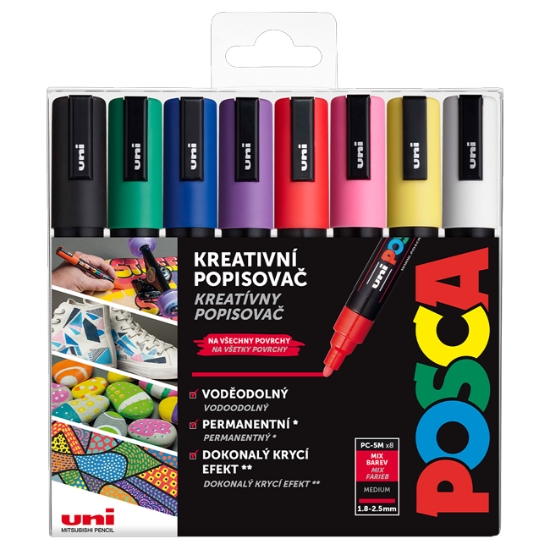 Obrázek Popisovač kreativní Posca, mix základních barev,  hrot 1,8 - 2,5  mm / 8 ks