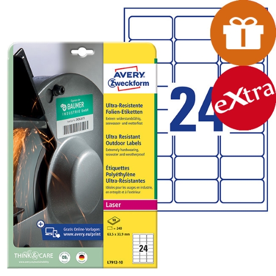 Obrázek Etikety Avery-Zweckform - ultra odolné 63,5 x 33,9 mm - bílá / 10xA4