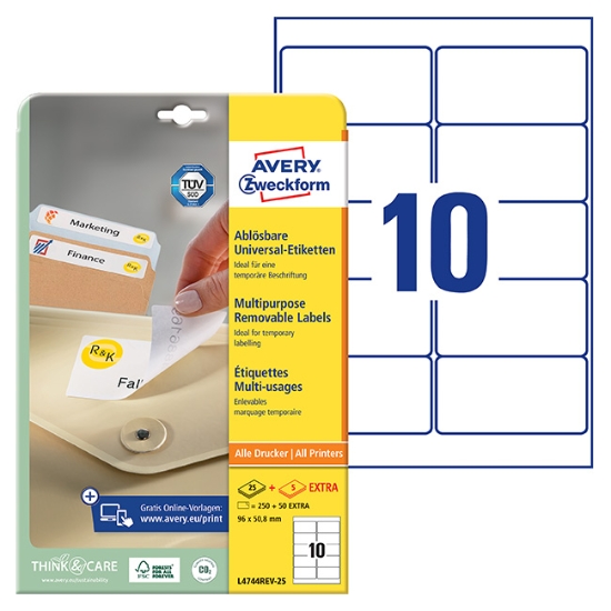 Obrázek Etikety Avery-Zweckform - Odnímatelné 96 x 50,8 mm - bílá A4 / 25+5 archů 