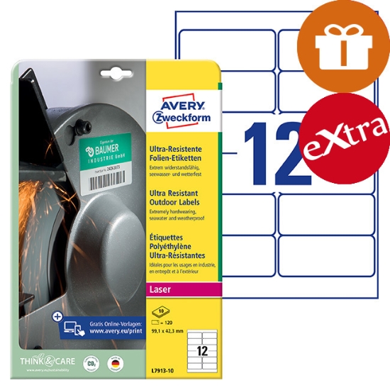 Obrázek Etikety Avery-Zweckform - ultra odolné 99,1 x 42,3 mm -  bílá / 10xA4