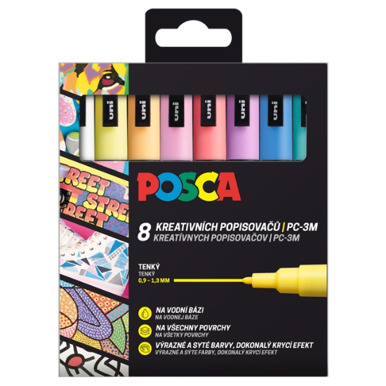 Obrázek Popisovač kreativní Posca, mix pastelových barev,  hrot 0,9 - 1,3  mm / 8 ks
