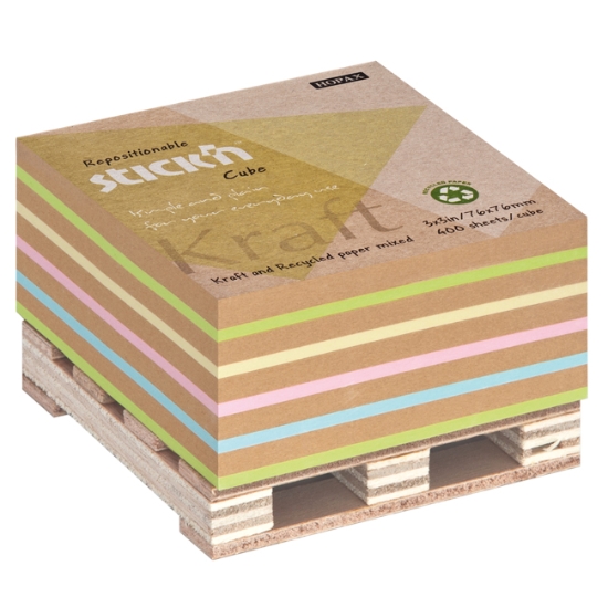 Obrázek Bločky samolepicí STICK´N Kraft na paletce 76 x 76 mm, 400 l - mix kraft + pastel