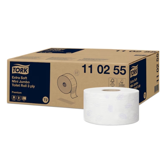 Obrázek Papír toaletní TORK Premium Mini Jumbo 110255 3 vrstvý, 10 cm x 120 m / bal. 12 ks-(110255)