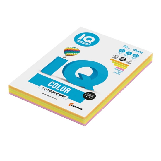 Obrázek Papír barevný IQ COLOR A4 80 g - reflexní barvy / 4 x 50 ks 