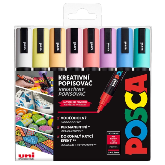 Obrázek Popisovač kreativní Posca, mix pastelových barev,  hrot 1,8 - 2,5  mm / 8 ks